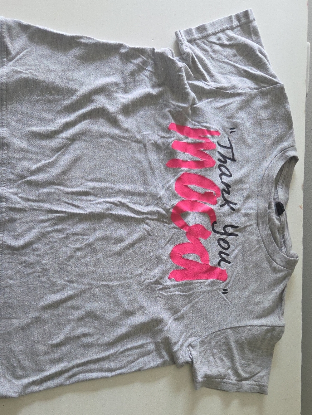 0Girls GREY Tee with Pink 'Thank You Mood' From NYC FABRIC STORE- PROJECT RUNWAY